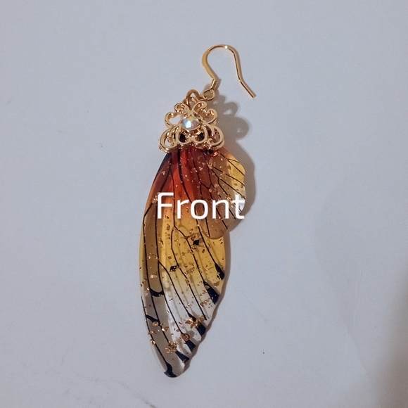 Handcrafted Gold Tone Butterfly Earrings - Picture 3 of 6